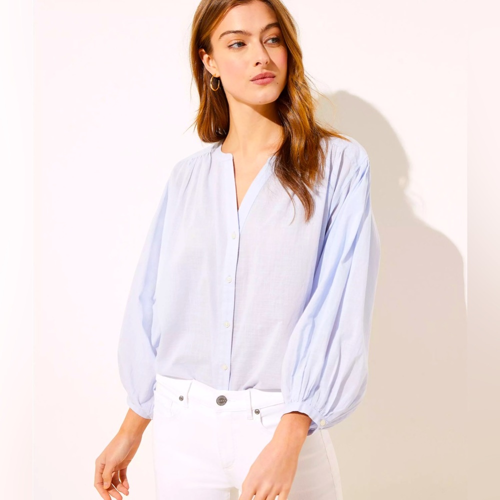 NWT LOFT Drop Shoulder Button Down Shirt size Large 100% Cotton Balloon Sleeves
